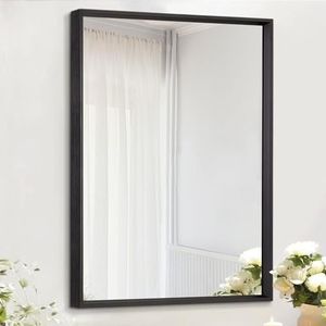 AAZZKANG Zwarte spiegel, wandspiegel, rechthoekig, metalen frame, 50 x 40 cm, decoratie voor slaapkamer, badkamer, woonkamer, verticaal, horizontaal
