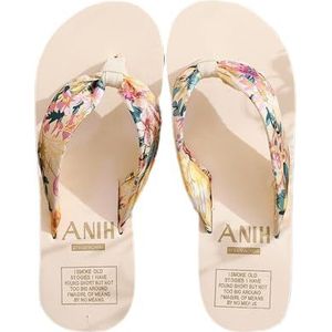 Iryreafer Lichte schoenen met open teen, comfortabele platte sandalen voor dames, met bloemenprint, slipzool, ademend, perfect voor de zomer, Beige, 37 EU