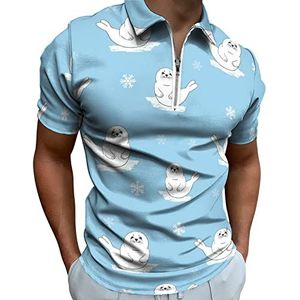 Leuke Cartoon Seal Mannen Polo Shirt Rits T-shirts Casual Korte Mouw Golf Top Classic Fit Tennis Tee