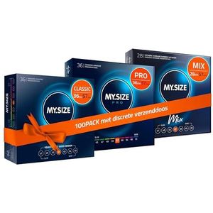 MY.SIZE 100 Condooms 57 mm Megaset Classic+Mix+Pro I Maat 1 I 100 stuks voordeelverpakking I Extra dun Premium condoom I Zeer dun gevoelig I Dunne wand I Vegan condooms I Condooms voor mannen