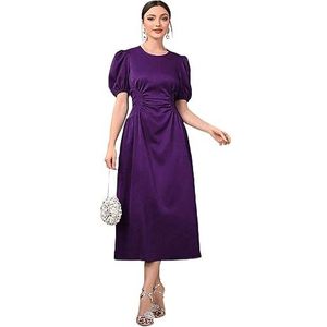 jurken voor dames Elegante paarse jurk met pofmouwen en ruches aan de voorkant (Color : Purple, Size : Small)