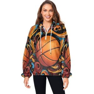 KAAVIYO Aquarel Blauw Vuur Basketbal Pluizige Jas Trui Hoodie Hooded Zakken Fuzzy Fleece Sweatshirt Ronde hals Truien Hoodies voor Meisjes Vrouwen, Patroon, M