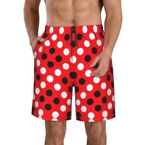 PHTZEZFC Rood-wit polkadot-print strandshorts voor heren, zomershorts met sneldrogende technologie, licht en casual, Wit, S