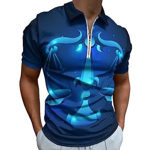 Weegschaal Sterrenbeeld Blauwe Ster Horoscoop Polo Shirt voor Mannen Casual Rits Kraag T-shirts Golf Tops Slim Fit