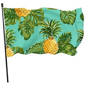 Vlag 90x150cm, Ananas en groene bladeren welkom vlag levendige kleur seizoen vlag 2 metalen oogjes indoor vlag, voor parade, activiteiten, college slaapzaal