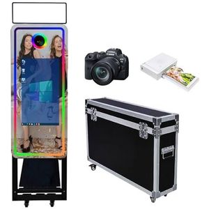 Magische spiegel fotocabine 10,5 cm, flightcase verpakking, draagbare 55,9 cm (22 inch) touchscreen spiegelcabine machine voor bruiloften feesten evenementen (zwarte machine, 40 inch/22 inch