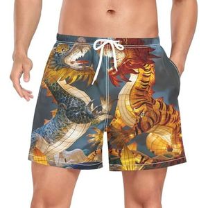 Traditionele Chinese Dragon Animal Men's Swim Trunks Shorts Sneldrogend met Zakken, Leuke mode, XL