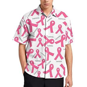 Roze Lint Borstkanker Mannen Korte Mouw T-Shirt Causale Button Down Zomer Strand Top Met Zak