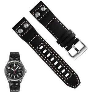 INSTR Echt lederen horlogeband voor Citizen BX1010-02E/11L Serie horlogeband Heren Horloge Accessoires armband (Color : Black silver buckle, Size : 22mm)