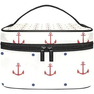 Make-up Organizer Bag, Reizen Make-up Tas Organizer Case Draagbare Cosmetische Tas voor Vrouwen en Meisjes Toiletartikelen Rood Nautisch Badge Navy Dot Patroon, Meerkleurig, 22.5x15x13.8cm/8.9x5.9x5.4in