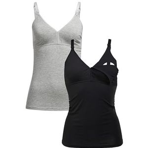 Herzmutter Borstvoedingstop - Voedingsshirt - Eenvoudige Borstvoedingsfunctie - Geïntegreerde Bustier BH met Clipsluitingen - Hoogwaardige Katoenmix - Set van 1 & 2-5420 (M, Zwart/Grijs)