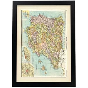 Nacnic Geografische posters in vintage-stijl, kaart van het Iberisch schiereiland, illustraties van oude wandkaarten in sepia-tinten, A3-formaat, met zwarte lijst.