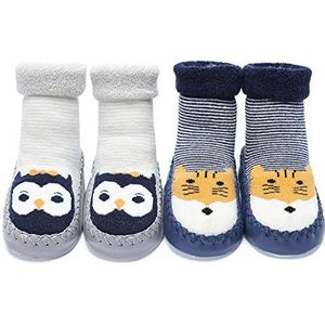 Adorel Baby Jongens Soksloffen Antislip met Badstof 2-Pak Kleine Tijger & Uil 19-21 EU (Fabrikant Maat 13)