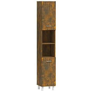 vidaXL Badkamerkast 30x30x179 cm bewerkt hout gerookt eikenkleurig, badkamer kast, opbergoplossing, kastje, badkamerkastje, kast, hoge kast