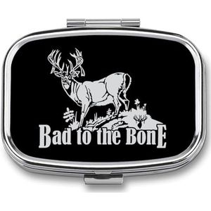 Bad to The Bone Whitetail Deer Travel Pill Case 2 Compartimenten Draagbare Pil Organizer Kleine Pillendoos voor Portemonnee Pocket