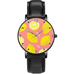 Citroen Op Roze Persoonlijkheid Business Casual Horloges Mannen Vrouwen Quartz Analoge Horloges, Zwart