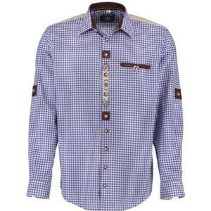 OS Trachten Ozido Klederdrachthemd met lange mouwen voor heren, met opstaande kraag, korenblauw, 37-38