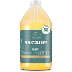 Whole Naturals EWG gecertificeerd en gecertificeerd Palmolievrij, Castile Liquid Soap - 64 oz. - ongeparfumeerd, mild & zacht niet-GMO & veganistisch - geformuleerd met drager organische oliën