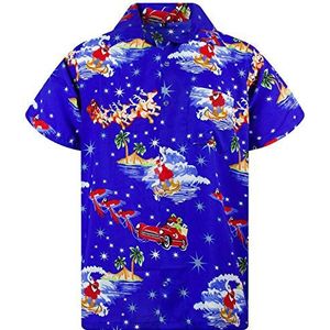 Funky Hawaiiaans Overhemd, Hawaii-Overhemd, Kerstmis, X-Mas, Surf Santa, Blauw, 5XL