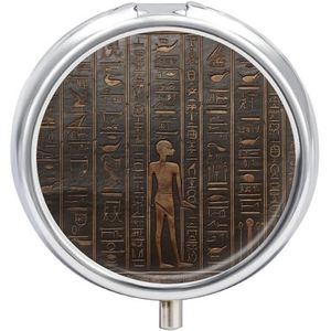 Pil Organizer 3 Compartiment Oude Egyptische hiërogliefen pillendoos met spiegel reizen pillenetui voor zak metalen pillencontainer wekelijkse geneeskunde planner vitamine organizer 4,97 cm