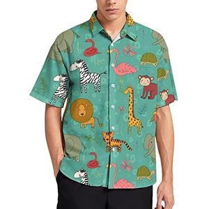 Afrika Dieren Patroon Hawaiiaanse Shirt Voor Mannen Zomer Strand Casual Korte Mouw Button Down Shirts met Zak