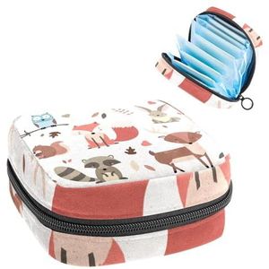 Opbergtas voor maandverband, menstruatiecup zakje tampon tas, menstruatiepads, houder organizer voor vrouwen en meisjes, bosdieren