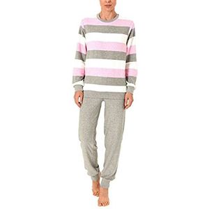 Normann Dames badstof pyjama lang met manchetten in een leuke strepenlook - 271 201 93 238, Maat: 48/50; Kleur: roze