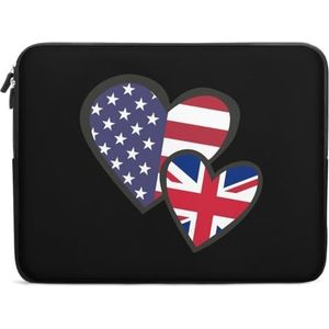 Hearts Amerikaanse Engeland Vlag Laptop Case Sleeve Bag 13 inch Duurzaam Shockproof Beschermende Computer Draagtas Aktetas