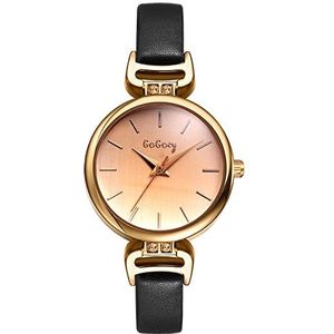 JewelryWe Dameshorloge, analoog kwartshorloge, klassiek zakelijk, casual horloge met leren armband voor dames en meisjes, Type 2-rond-zwart, Riemen.