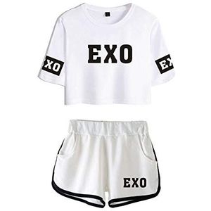 EXO Sport Draag Tracksuit 2 Stuks Cropped T-Shirt en Shorts Set Kai Chen Sehun Suho Baekhyun Chanyeol Xiumin D.O