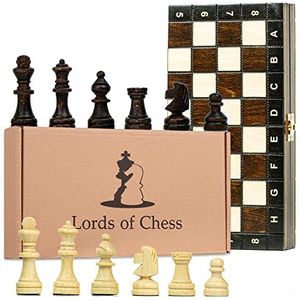 Schaakspel magnetisch schaakbord hout 27 x 27 cm - Schaakbordset reisschaak opvouwbaar met schaakstukken