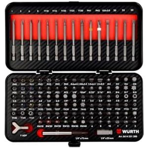 Würth Bitset koffer, 105-delig, uitgebreid 1/4 inch bitassortiment met de meest gangbare standaard- en veiligheidsbits in korte en lange uitvoering, bitbox-bitset