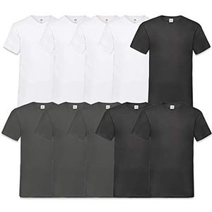Fruit of the Loom T-shirt voor heren, met V-hals, voordeelverpakking van 10 stuks, 4, wit, antraciet, zwart, L