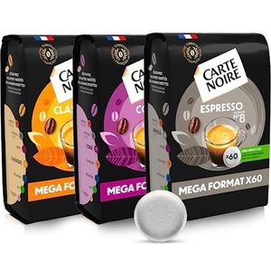 CARTE NOIRE - Koffiepads van zachte pads, klassiek assortiment nr. 5/Corsé nr. 7/espresso nr. 8, 3 verpakkingen met elk 60 pads, compatibel met Senseo (180 capsules)