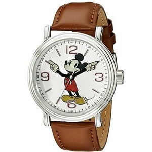 Disney Heren Mickey Mouse horloge met zwarte band, Bruin leder, Vintage