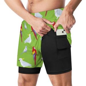 Kleurrijke Papegaaien Grappige Zwembroek met Compressie Liner & Pocket Voor Mannen Board Zwemmen Sport Shorts