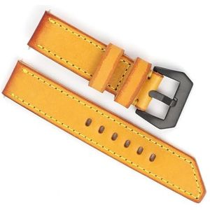 dayeer Vintage lederen gele horlogeband voor Peinahai-handriem vervangt de vervangende Wist-armband voor heren (Color : Yellow-Black Buckle, Size : 26mm)