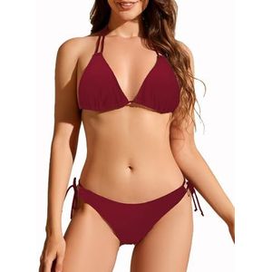 Giyaluzw Dames bikiniset sexy Braziliaanse stijl, triangel bikini's, sport, strand, badpak voor vrouwen, wijnrood, XL