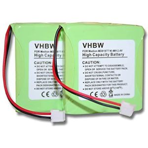 vhbw 2 x NiMH batterij 600 mAh (2,4 V) compatibel met draadloze vaste telefoon Medion Life S63088 vervanging voor 5M702BMX, GP0827, GPHP70-R05.