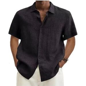 Basic zomer heren overhemd katoen linnen korte mouwen knoop revers eenvoudig top casual kantoor blouses for mannen(2,XXXL)