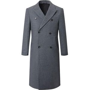 Wollen Trenchcoat for Heren Wolmix Met Dubbele Rij Knopen Winteroverjas Gewatteerd Gevoerd Warm Uitloper Zakelijk Stijlvol Normale Pasvorm (Color : Gray, Size : XXL)