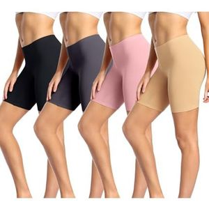 wirarpa Anti-wrijving dijbeen shorts voor dames, onderjurk, panty, katoen, shorty, 4 stuks, zwart/donkergrijs/beige/roze, M
