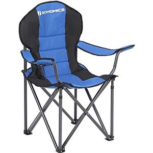 SONGMICS Strandstoel, campingstoel, klapstoel met bekerhouder, schuimrubberen bekleding, inklapbaar, tot 250 kg belastbaar, outdoor-stoel, blauw-zwart GCB06BU