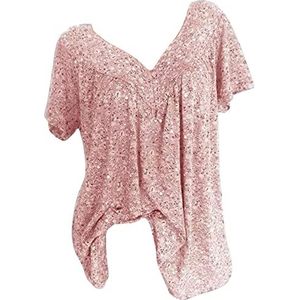 beetleNew Vrouwen Bloemen V-hals Tuniek Tops Shirts Casual Dressy Geplooide Korte Mouw Blouse Plus Size Lange T-shirts voor Leggings Sale, Mode Dames Tops UK, roze, M
