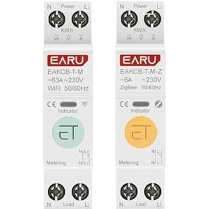 MCB Smart Circuit Breaker Overstroom Onderspanningsbeveiliging Vermogensmeting 1-63A Draadloze Afstandsbediening Schakelaar (Maat: WIFI, Kleur: 63A (verstelbaar))