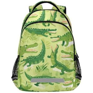 Wzzzsun Pupe Alligator groene krokodil rugzak kinderen meisjes jongens schoolrugzak met reflectoren daypack reistas voor dames heren, Schattige mode, 29.5 X 17.5 X 42.5 cm