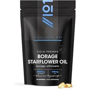 Starflower Olie 1000 mg, koudgeperste borage olie, natuurlijke bron van omega-6, 90 softgels, herbruikbare en recyclebare zak Alpha01