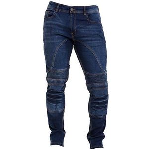 Qaswa Heren motorjeans denim broek motorbroek biker jeans stretch aramide bescherming voering, Blauw, 36W / 34L