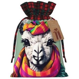 Lama In Een Sjaal Prachtige Trekkoord Kerst Gift Tassen, Herbruikbaar, Voor Uitzonderlijke Geschenkervaringen