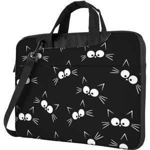 CZZYH Laptophoes met gewatteerde schouderriem en handvat, zwarte cartoon schattige kat laptoptas voor mannen en vrouwen, Zoals getoond, 13 inch